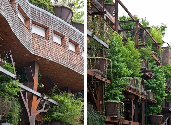 stahltraeger design rost look pflanzen balkon geruest