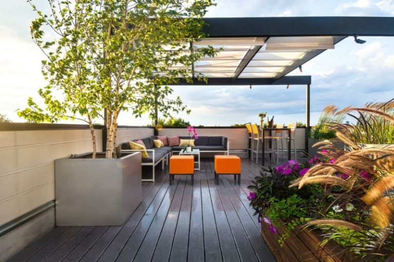 terrasse und balkon baum pflanzkuebel modern graeser sitzbereich lounge