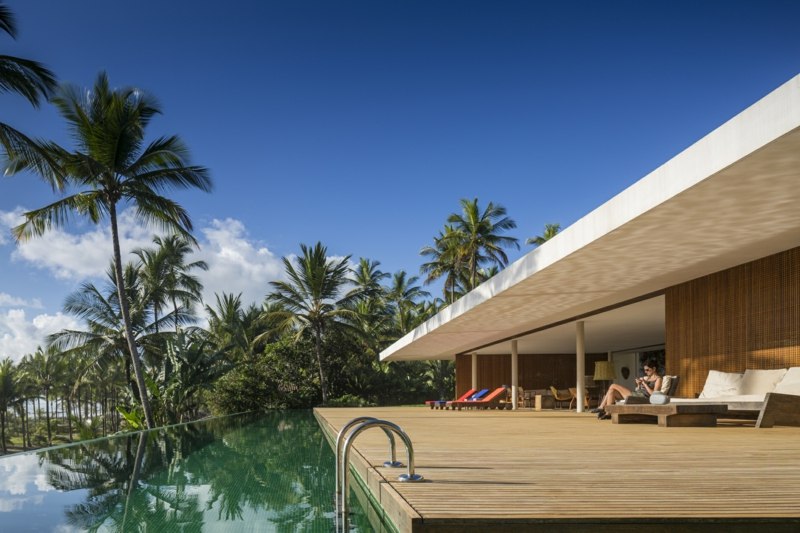terrassen design pool fenster wohnzimmer palmen ausblick ozean