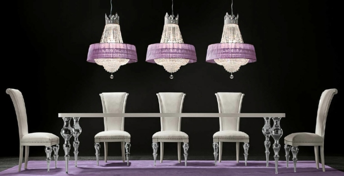 vintage kronleuchter lila design esstisch edel weiss