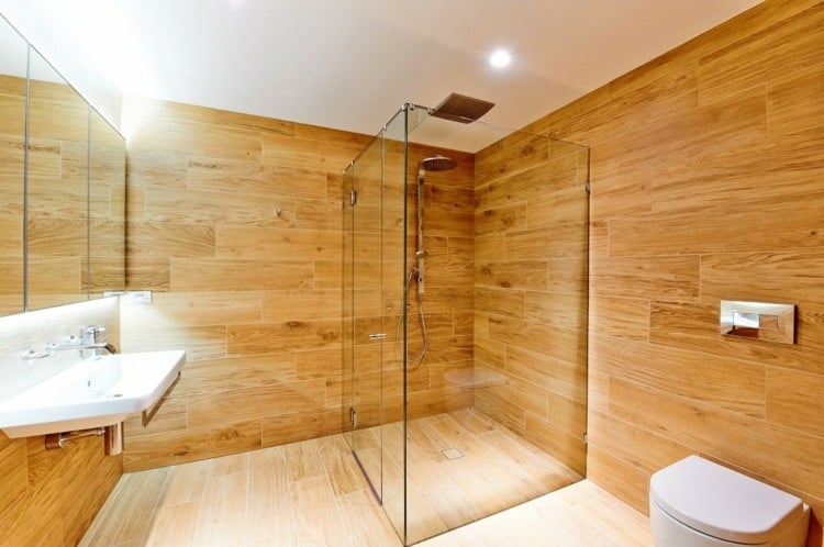 wandverkleidung holz badezimmer eckdusche moderne haus design