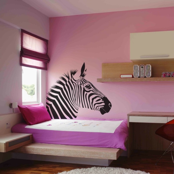 zebra wandtattoo selber machen schwarz streifen rosa wand