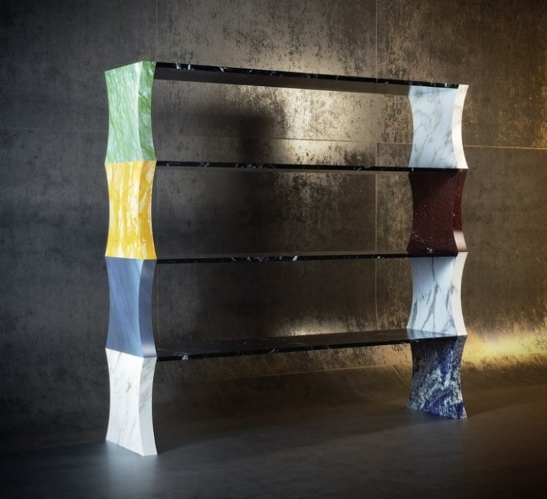 Möbel aus Marmor Ideen-Regalsystem-verschiedene-Farben