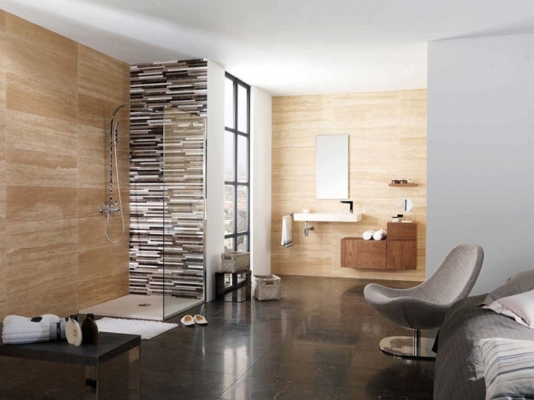 Travertin-Fliesen-Badezimmer-Wandgestaltung-Ideen-modern
