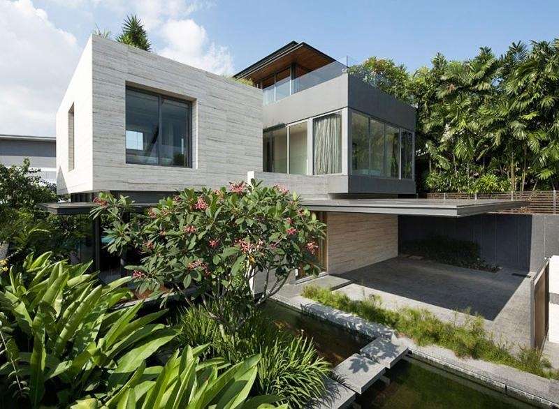 Travertin-Fliesen-Fassadenverkleidung-Einfamilienhaus-Design
