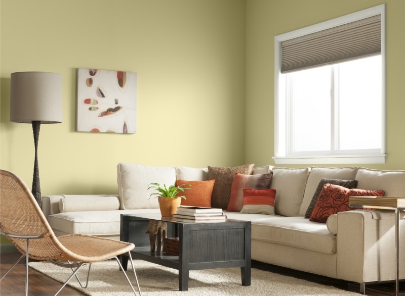 Wandfarben-Wohnzimmer-Gelb-Ideen-Wandgestaltung
