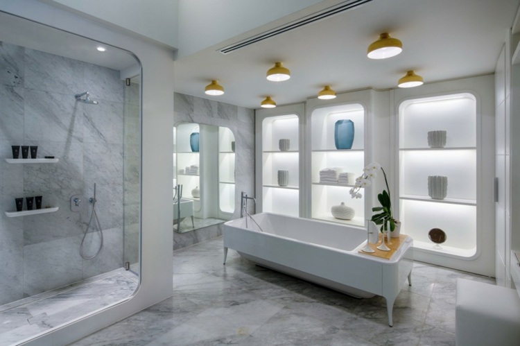 badezimmer marmor weiss badewanne regal einrichtung dusche stil edel