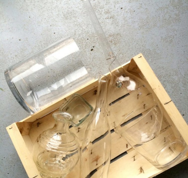 designs vasen modern glas formen holz kiste