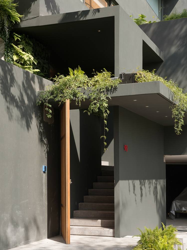 eingang haus dachgarten grau wand fassade modern einrichten