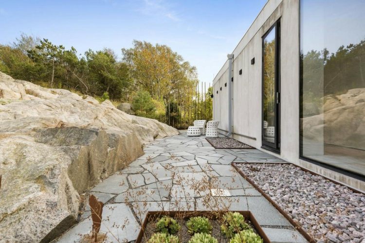 eingang outdoor kies modernes design villa skandinavisch felsen
