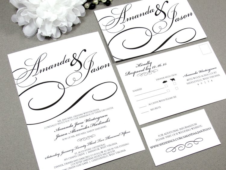 Einladungskarte zur Hochzeit -weiss-schwarz-schrift-klassisch-schlicht-schoen