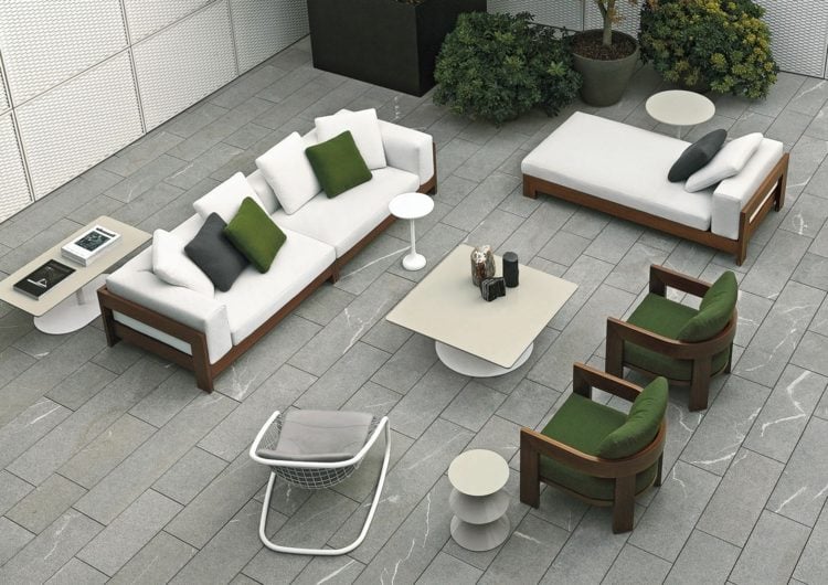 einrichtung modern terrasse weiss gruen holz lounge
