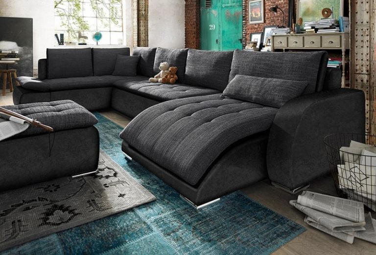 einzigartige wohnideen Wohnzimmer-Sofa-grau-blau-Teppich