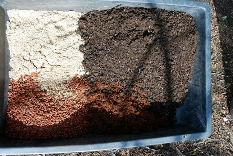 erde mischen gemüse im blumentopf kompost lavastein kokosbast