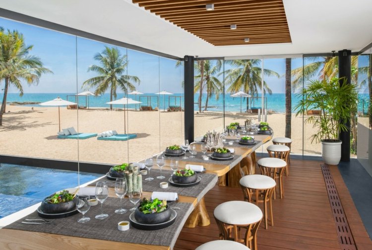 esszimmer villa design stil ideen zur einrichtung fenster meer strand