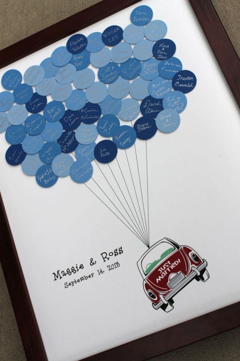 gästebuch für hochzeit papier kreise blau namen ballons auto bild