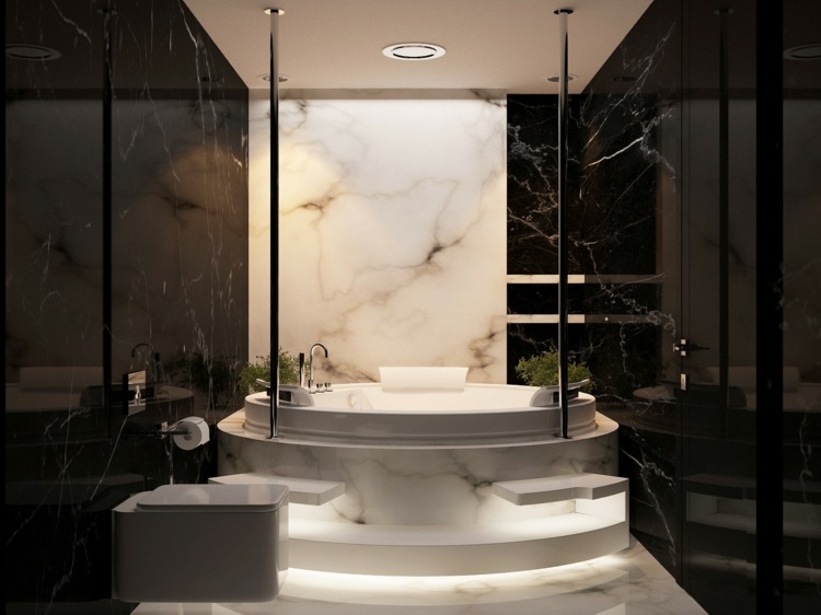 marmor schwarz weiss badezimmer gestaltung elegant modern luxus