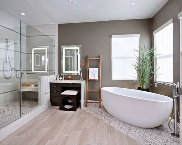 minimalistisch design badezimmer wanne duschraum schminktisch