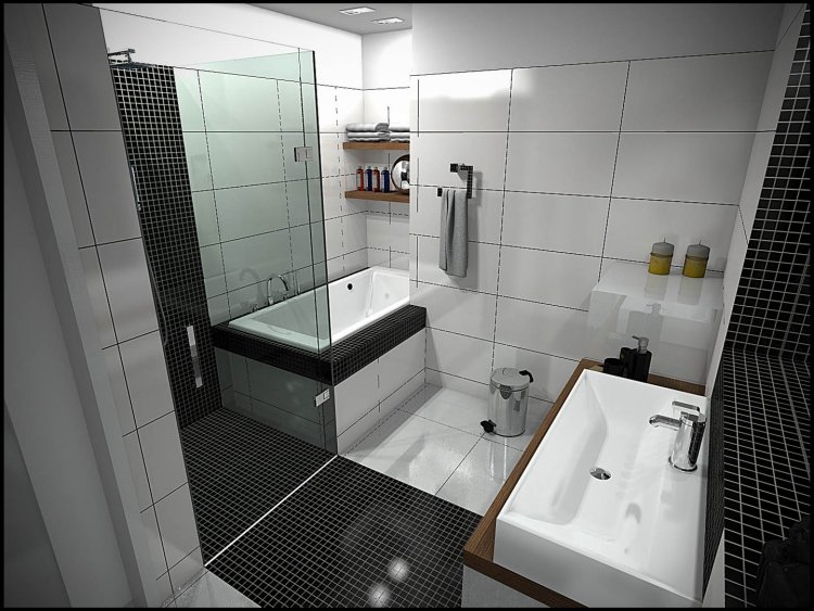 moderne Badezimmergestaltung -fliesen-klein-bad-schwarz-weiss-optik