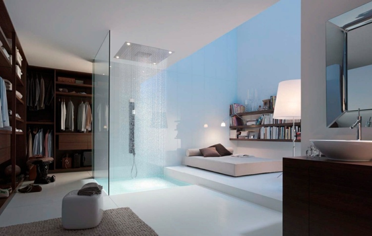 offenes duschen design schlafzimmer ankleide regenduschkopf