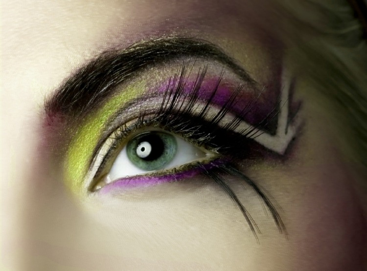 originell idee-augen-make-up-party gelb lila muster