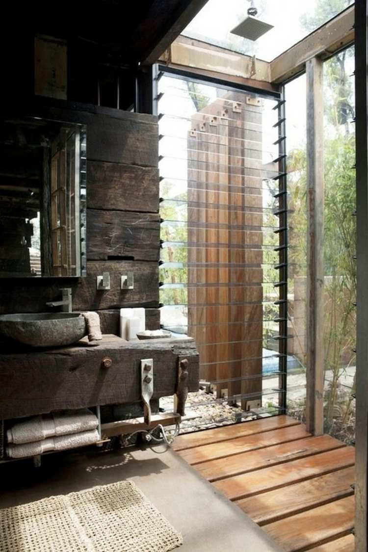 outdoor dusche badezimmer glas rustikal design holz