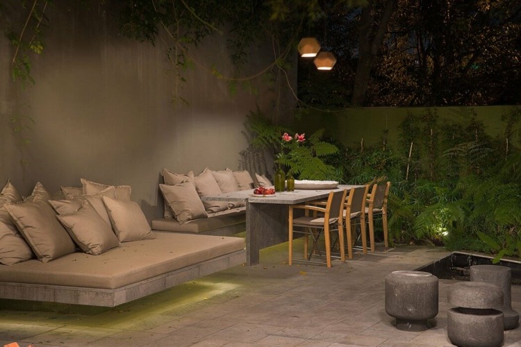outdoor sofa schweben effekt stein grau design garten einrichtung