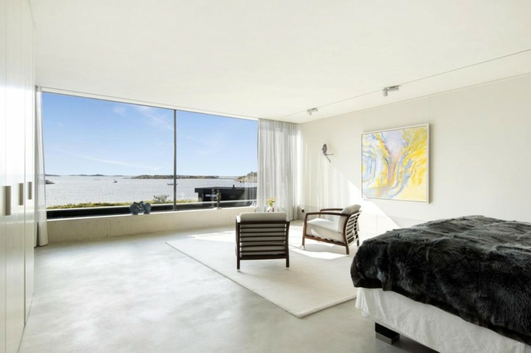 panorama fenster schlafzimmer wand bild sessel villa am meer