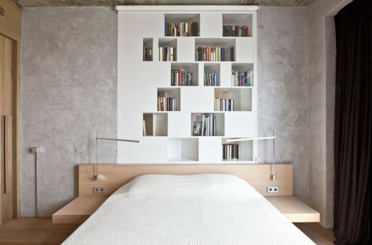parkett schlafzimmer design stil japanisch holzbett tagesdecke