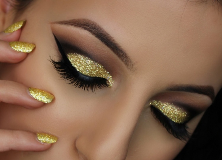 party look-sommer-gold glitzer lidschatten-make-up-nagellack