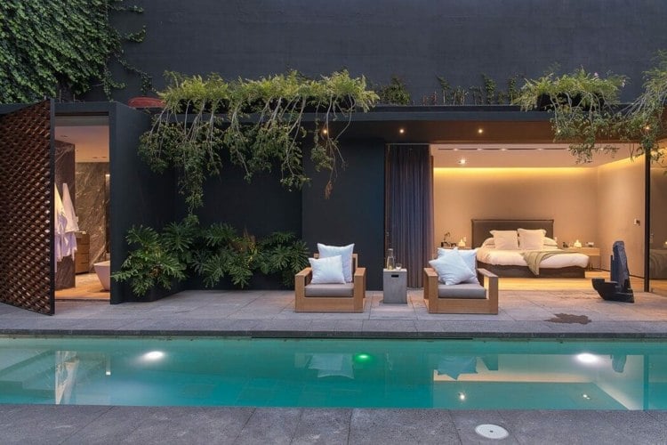 poolbereich einrichtung sessel bad schlafzimmer beleuchtung dachgarten