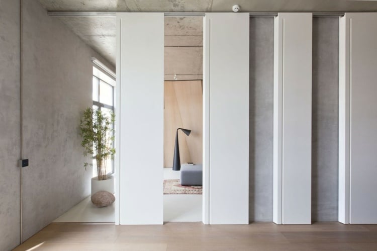 schiebetuer trennwand idee weiss wohnzimmer bambus japanisch
