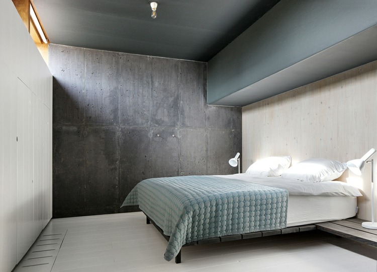 schlafzimmer design fenster beton wand keller modern