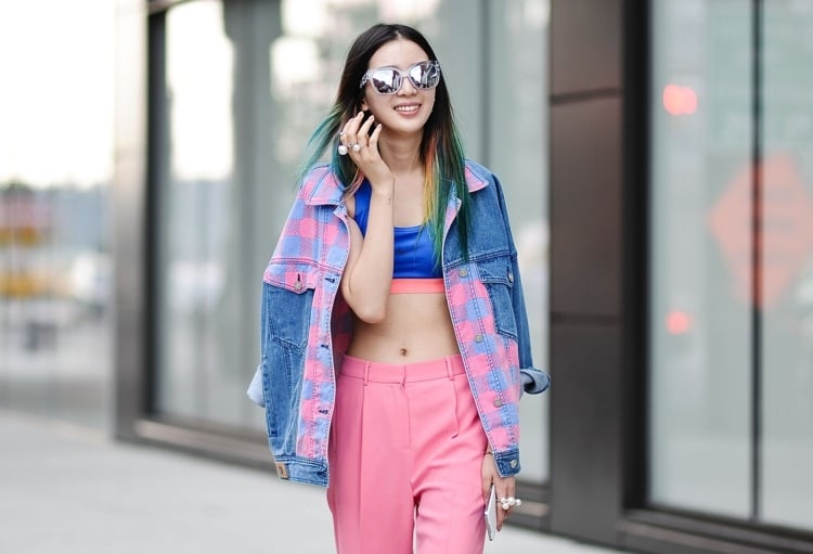 sportlich street style mode rosa hose jeansjacke sport bh