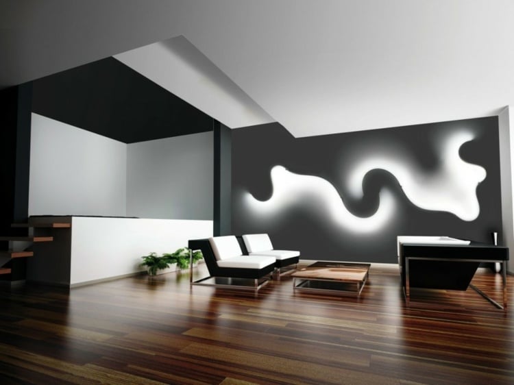 wand beleuchtung design ideen parkett wohnzimmer sofa