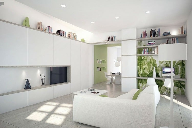 wohnzimmer apartment projekt 3d sofa weiss gruen akzente
