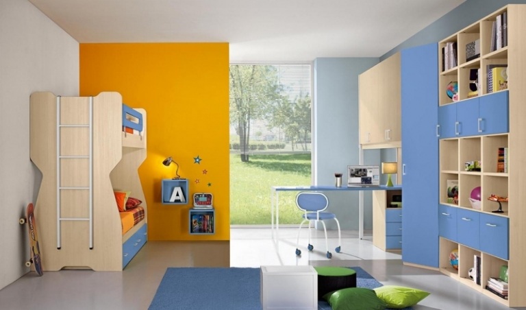 Ahorn Möbel Etagenbett-blau-gelb-Design