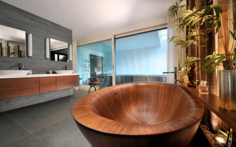 Badezimmermöbel aus Holz modern-halbrund-minimalistisch
