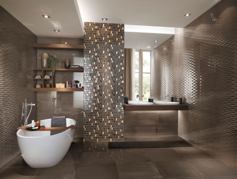 Badgestaltung mit Fliesen-Mosaik-braun-beige-Frame