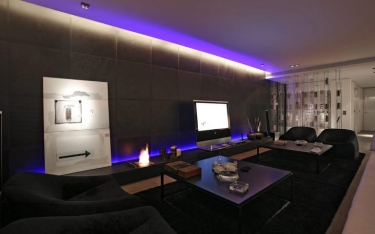 Einrichtungsideen-Wohnstilen-LED-Beleuchtung-Wohnwand-Gas-Kamin