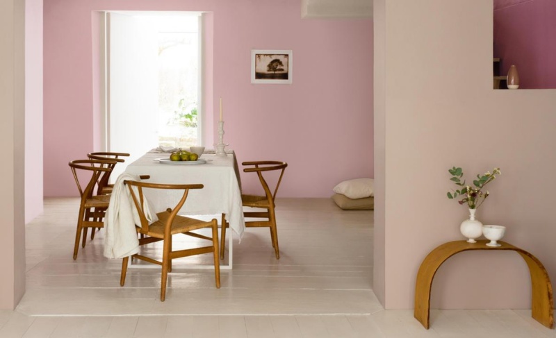 Farbe-Wohnung-rosa-Wandfarbe-Ideen-Eichenholz-Moebel