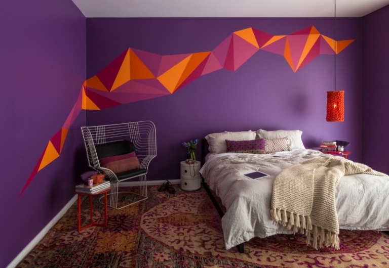 Farben-Wand-Schlafzimmer-Gestaltungsideen-geometrische-Muster