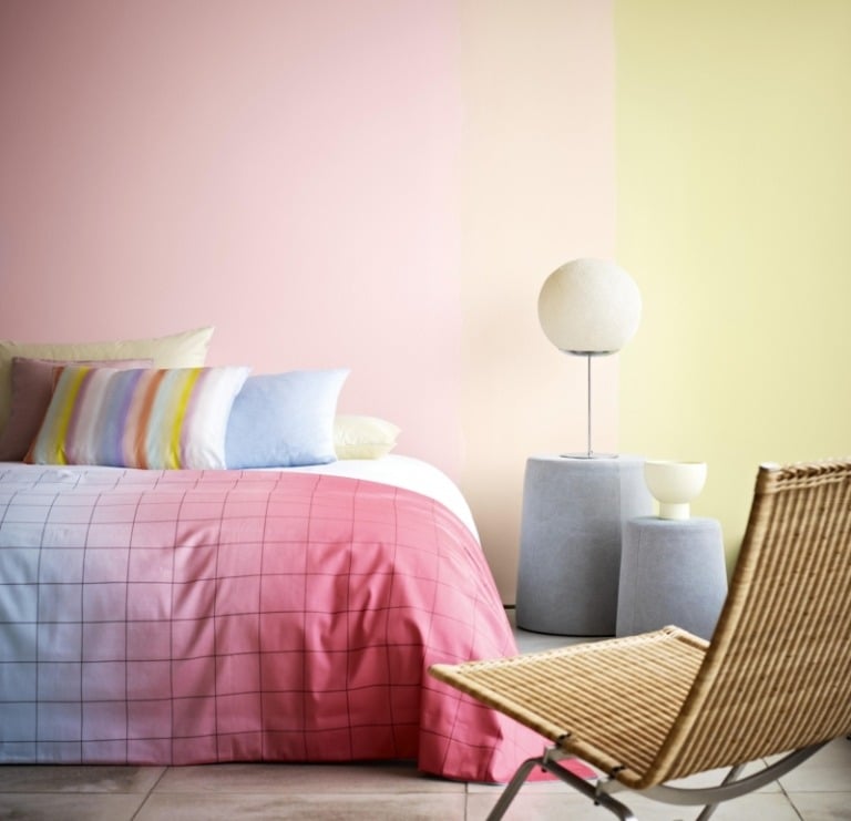 Farben-Wand-Schlafzimmer-Ideen-Ombre-Gelb-rosa