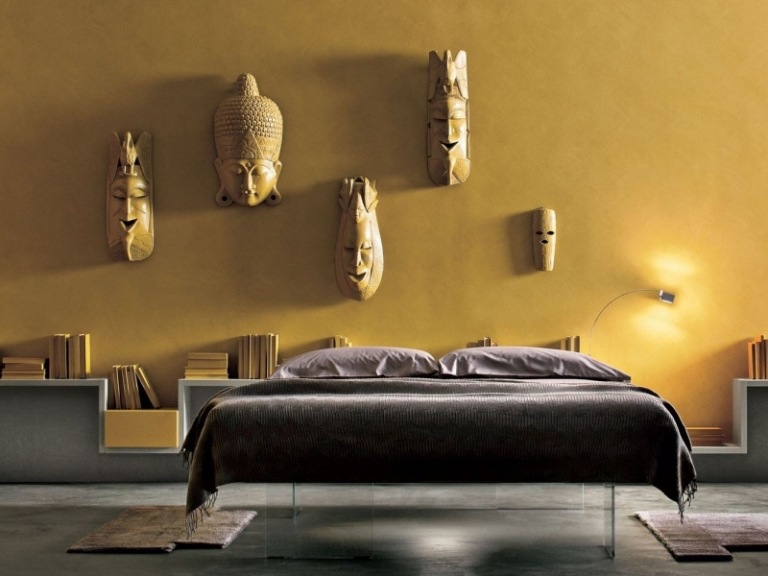 Farben-Wand-Schlafzimmer-exotisch-gelb-Wandgestaltung