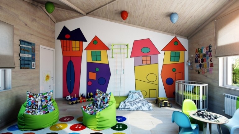 Kinderzimmer-altersgerecht-einrichten-Ideen-Gitterbett-Sitzsack