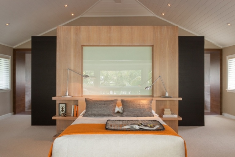 Kopfteil-Bett-Holz-Glas-Trennwand-Ideen