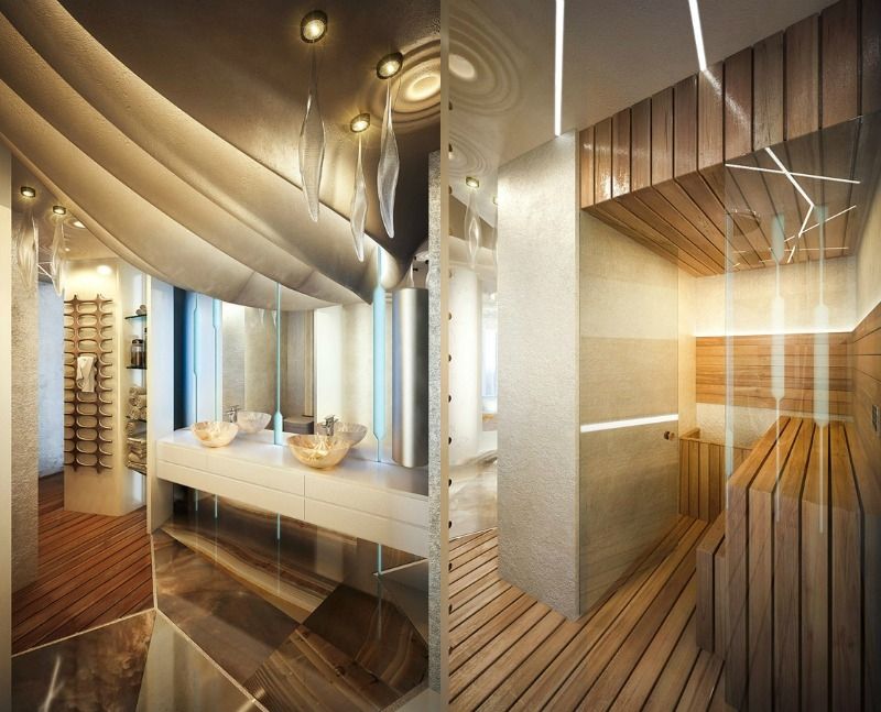 Moderne-Wohnideen-Badezimmer-gestalten-Holzboden-Sauna