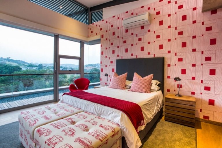Schlafzimmer-Rot-Ideen-Wandgestaltung-Tapeten