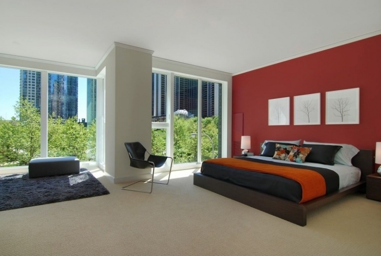 Schlafzimmer-Rot-modern-schlicht-Wandgestaltung