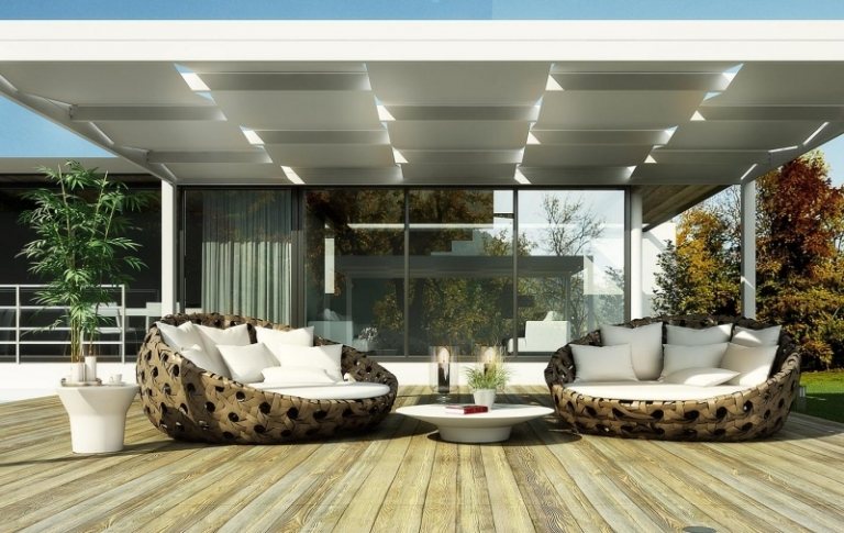 Sonnenschutz mit Terrassenüberdachung Stoff-Bespannung-Ideen